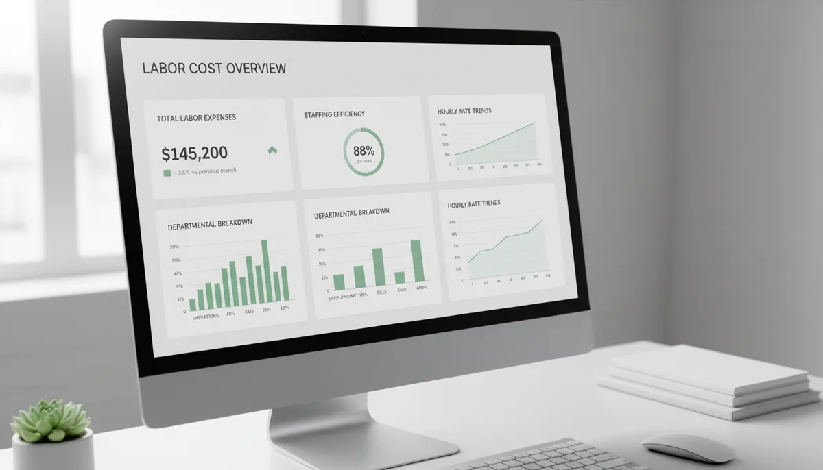 Close-up view of a computer screen showing labor cost analytics dashboard