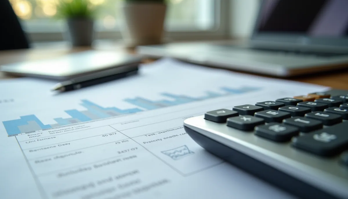 Close-up view of a calculator and financial documents from a FiscalFusion client