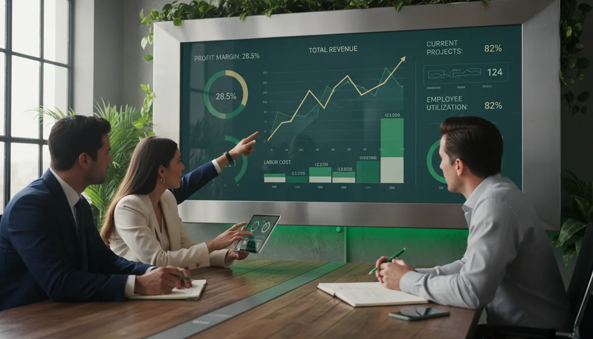 Close-up view of financial dashboard showing labor cost and revenue metrics
